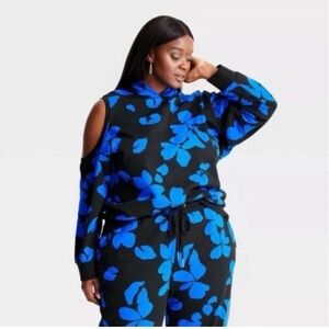 Future Collective Kahlana Barfield Brown Cold Shoulder Hoodie Floral Lounge Sm